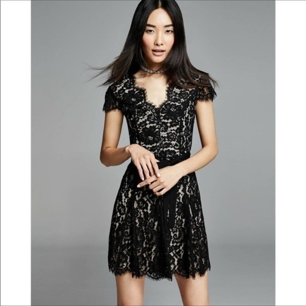 Joie Sloan Black Cap Sleeve A Line Lace Dress
